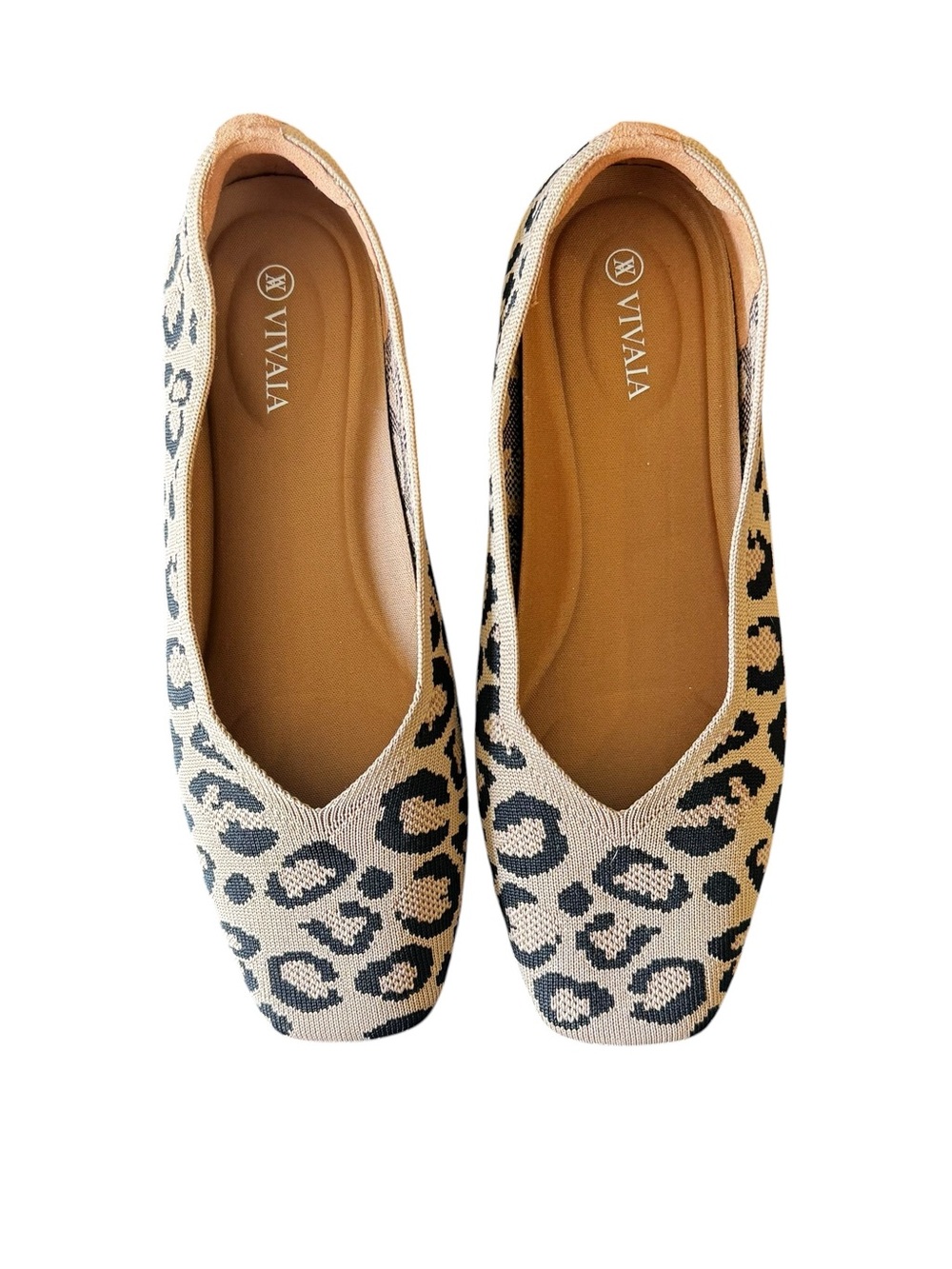 VIVAIA - Margot 2.0 Leopard Knit Square Toe Ballet Flats Sz 7.5 EU 38.5